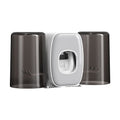 Toothbrush holder with two cups and a toothpaste dispenser