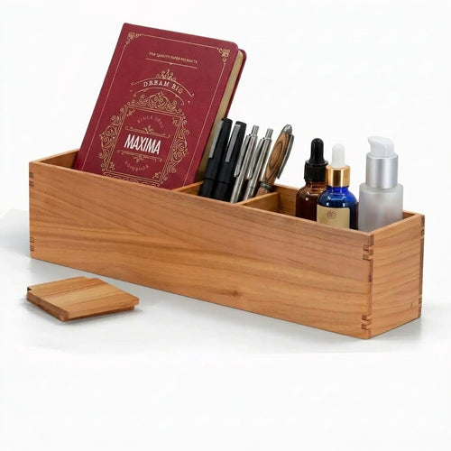 Solid Cherry Wood Desk Organizer with Removable Dividers