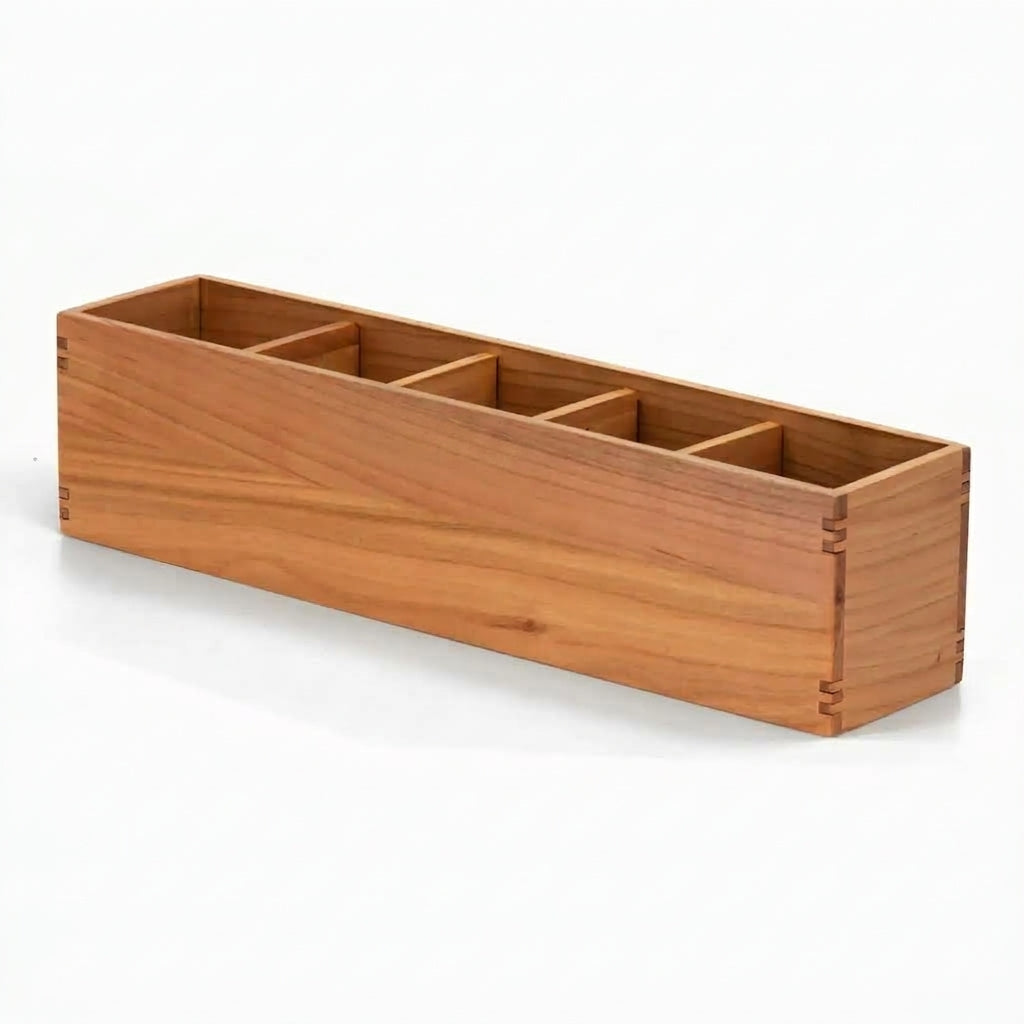 Solid Cherry Wood Desk Organizer with Removable Dividers