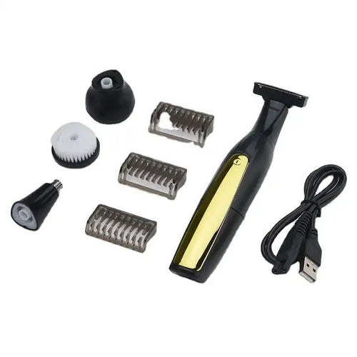 Men's shaver with interchangeable attachments and USB cable