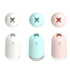 Rechargeable desktop spray humidifier shown in three colours on a white background
