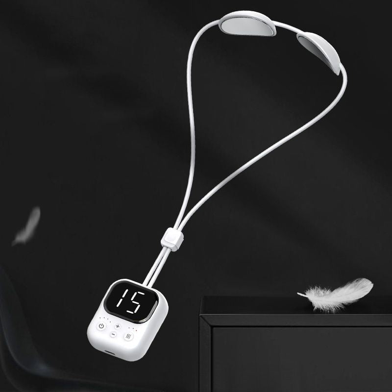 White wearable neck massager with a control unit