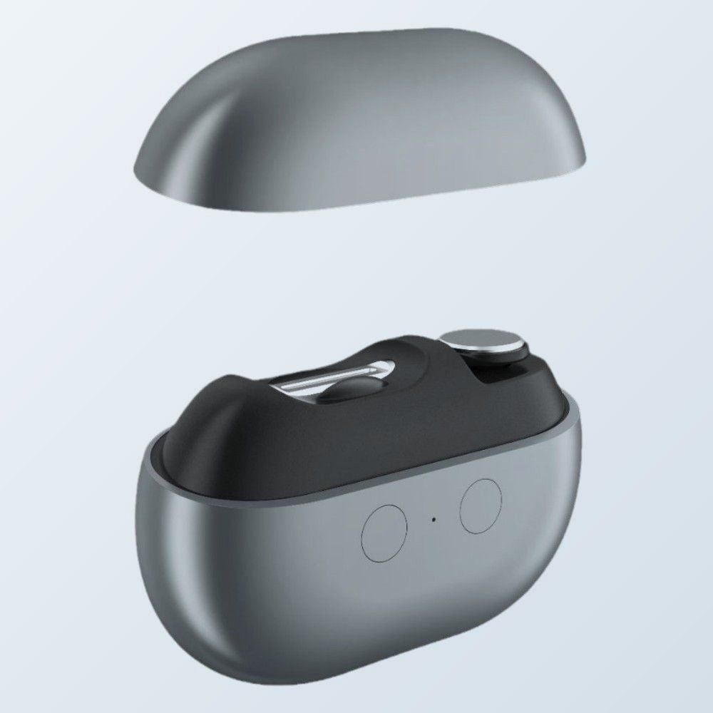 Electric nail clipper on a cool grey background